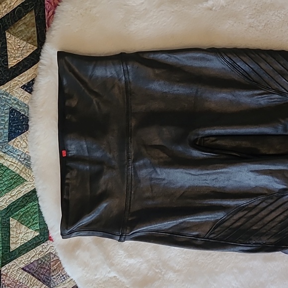 Spanx Black Moto Faux Leather Ribbed High Waisted Leggings Small - Picture 2 of 11